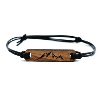 Holzarmband mit Berggravur | Edelholz | Rindslederband 