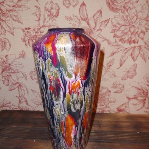 Scheurich Keramik Vase West Germany Pottery  Blumenvase Glasur Laufglasur Boho Hippie mid century Vintage bunt 507 - 26 