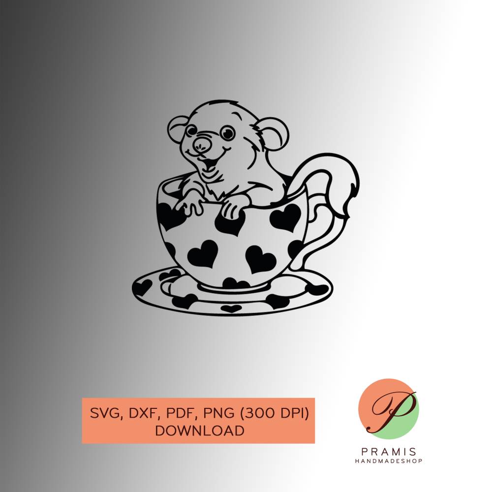 Plotterdatei Maus in Tasse SVG Datei für Cricut, Maus Tier Design, Digitaler Download für  Bastel- und Plotterprojekte Bild 1