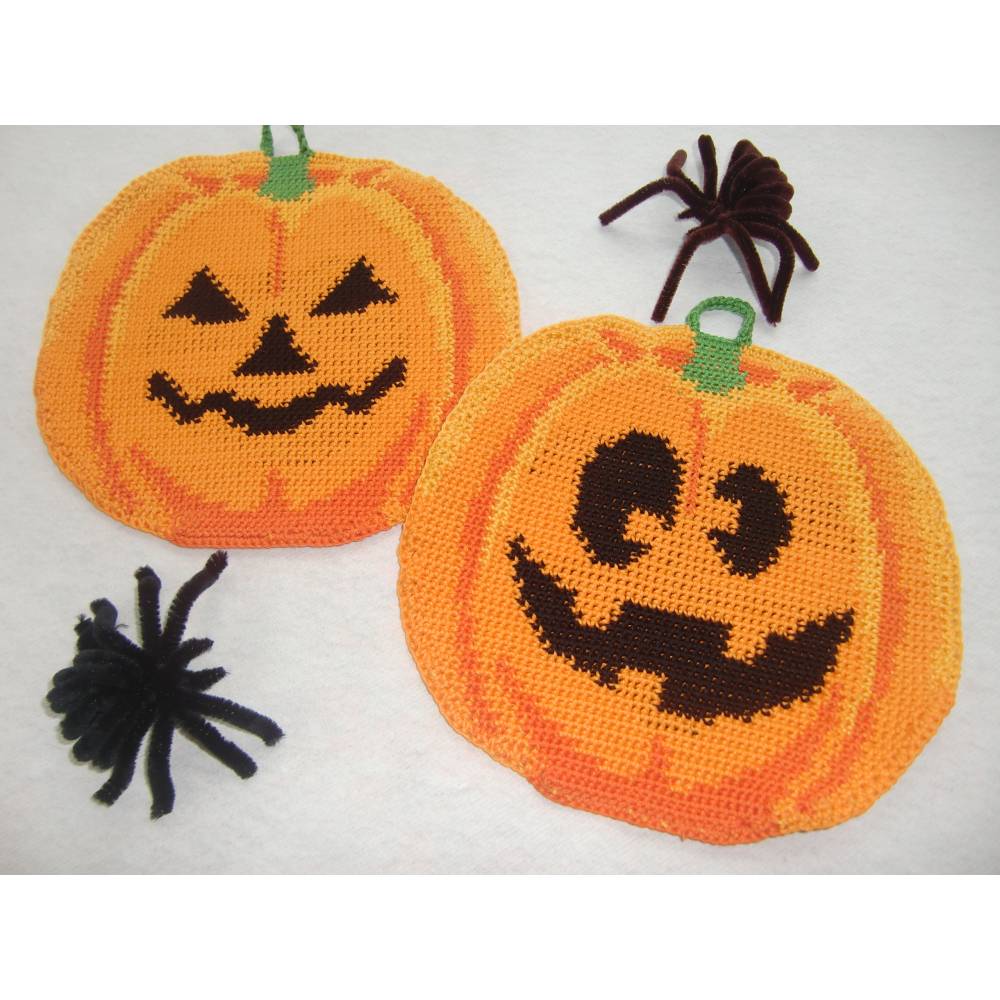 DIY Häkelanleitung Doubleface-Topflappen Kuerbisgesichter No.1 (PDF) Bild 1