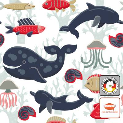 Kinderbordüre: Wale - Delfine - Fische | optional selbstklebend - 18 cm Höhe