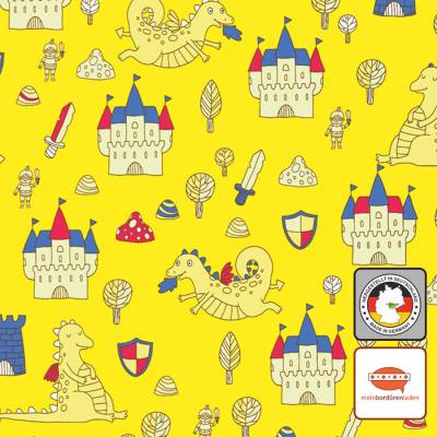 Kinderbordüre: Kleine Drachen & Burgen - 20 cm Höhe