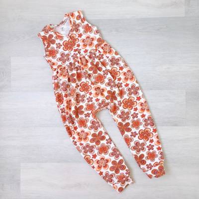 Jumpsuit, Onesie, lang in herbstlichen Rottönen mit Blumen-Motiv 