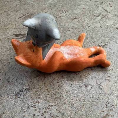 Kusskatzen - Figur aus Keramik Handbemalt