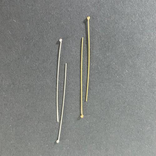 4 x Kugelstifte aus 925-Silber und vergoldetem 925-Silber, 0,5x40mm