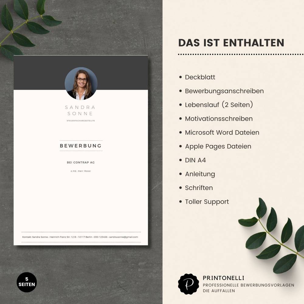 Lebenslauf Vorlage, Bewerbungsvorlage deutsch, Lebenslauf modern kreativ, Bewerbung Anschreiben, Deckblatt, Word + Pages Bild 6