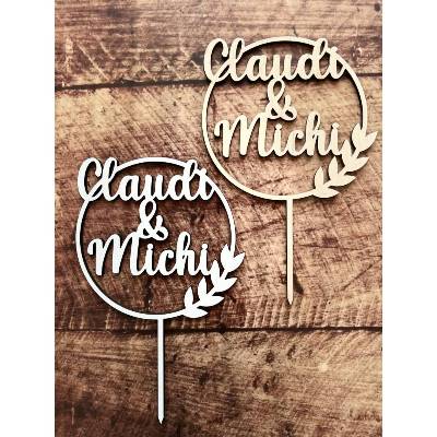 Caketopper personalisiert 2 Namen im Kranz, Hochzeit, Wedding, Hochzeitstorte