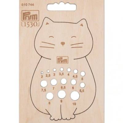 Nadelschablone Stricknadelmaß Prym Birkenholz Katzenmotiv