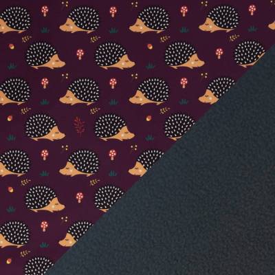 Softshell Fiete mit Fleece -  Abseite Igel bordeaux Oeko-Tex Standard 100 ( 1m/16,50€ )