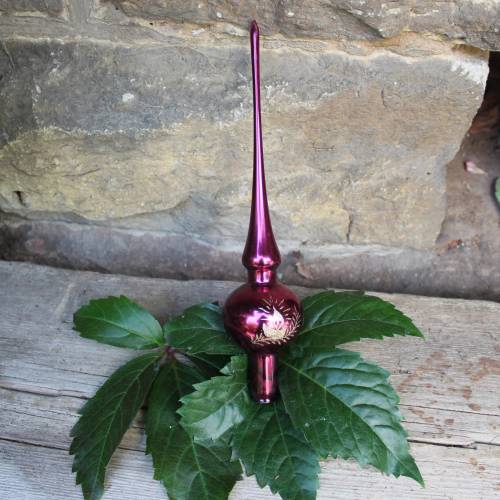 Christbaumspitze Pink mit Adventskerze Golddekor 27 cm Baumspitze Glas 80er Jahre