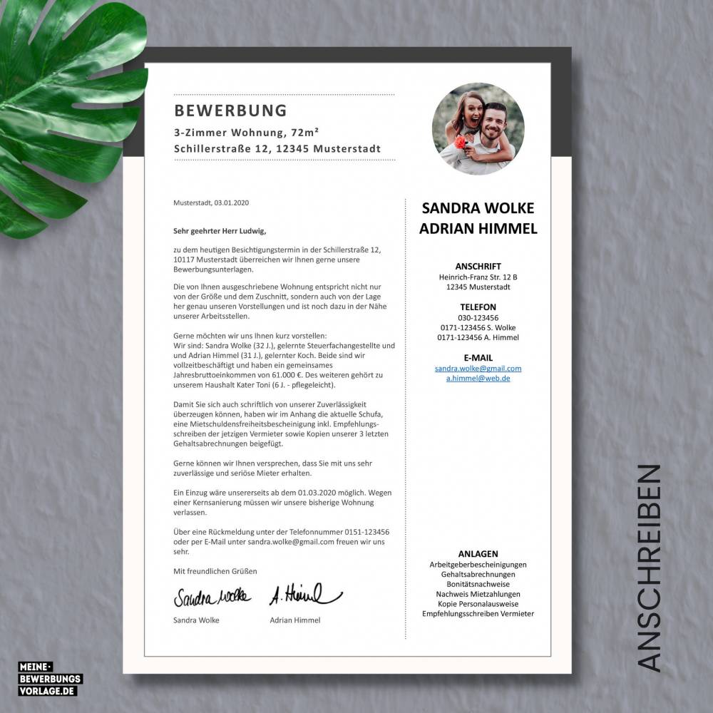 Wohnungsbewerbung - Wohnung Bewerbung - Bewerbungsvorlage Wohnung Paare + Formulare - Deutsch - Word + Pages Nr. 1 Bild 3