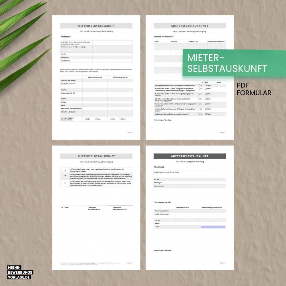 Wohnungsbewerbung - Wohnung Bewerbung - Bewerbungsvorlage Wohnung Paare + Formulare - Deutsch - Word + Pages Nr. 1 Bild 6