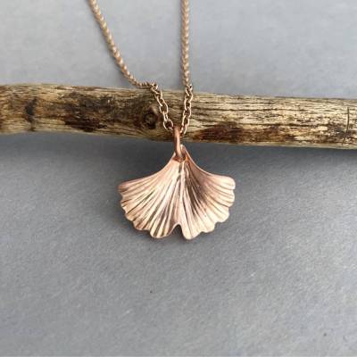 Anhänger GINKGO No1, Blatt aus Kupfer, handgefertigt, Kettenauswahl