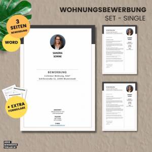 Wohnungsbewerbung - Wohnung Bewerbung - Bewerbungsvorlage Wohnung Single + Formulare - Deutsch - Word + Pages Nr.1