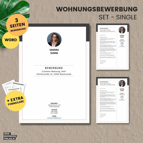 Wohnungsbewerbung - Wohnung Bewerbung - Bewerbungsvorlage Wohnung Single + Formulare - Deutsch - Word + Pages Nr.1