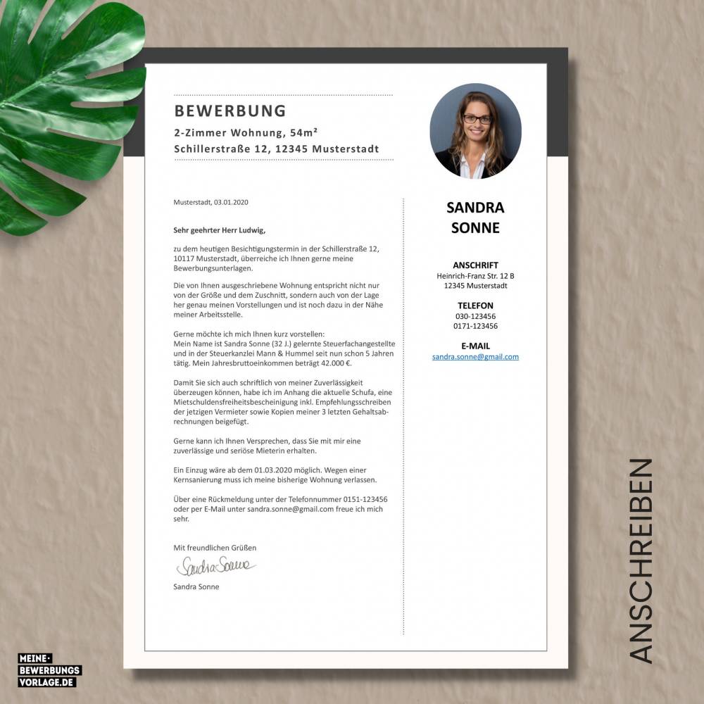 Wohnungsbewerbung - Wohnung Bewerbung - Bewerbungsvorlage Wohnung Single + Formulare - Deutsch - Word + Pages Nr.1 Bild 3