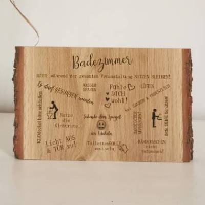 WC-Holzbild fürs Badezimmer | Holzschild zum Aufhängen oder Hinstellen | Toilettenregeln als Deko fürs Bad | Einzugsgesc