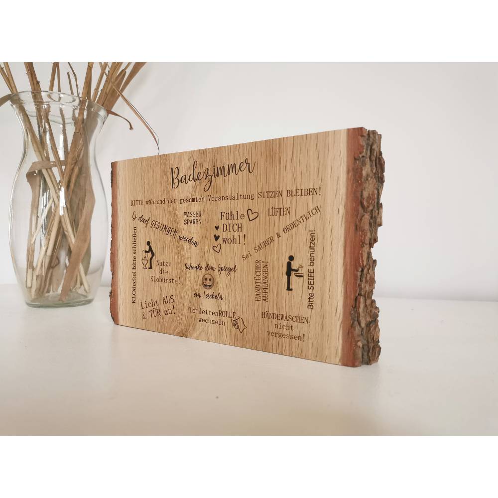WC-Holzbild fürs Badezimmer | Holzschild zum Aufhängen oder Hinstellen | Toilettenregeln als Deko fürs Bad