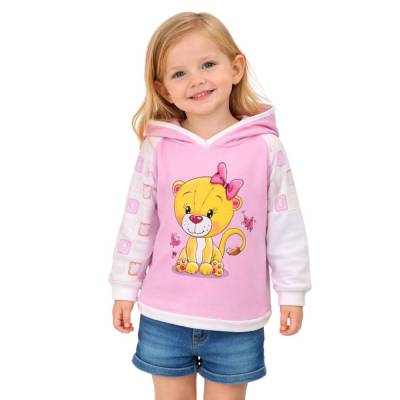 Rosa Hoodie für Mädchen mit Löwen-Motiv Gr. 104 // Kuscheliger Pullover für kleine Löwinnen // Kapuzenpullover 