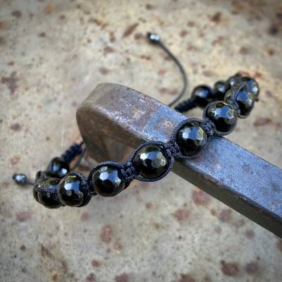 VERSANDFERTIG  Makramee Männerarmband Onyx – Handgefertigtes Armband mit 8mm Onyx Edelsteinen