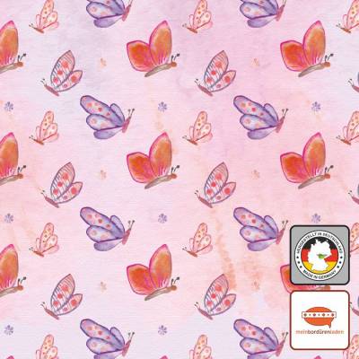 Kinderbordüre: Schmetterlinge und Blümchen - nach Aquarellart - optional selbstklebend - 18 cm Höhe