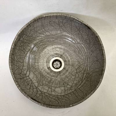 Waschbecken / Raku / Grau/Weiß/Antik  Ø 32 cm Höhe 14 cm