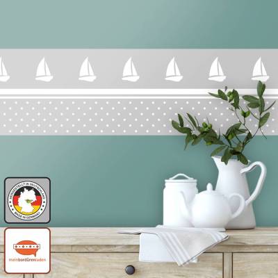 Vlies Bordüre: Segelboot & Pünktchen - optional selbstklebend - 20 cm Höhe