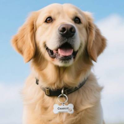 Hundemarke mit Gravur – Edelstahl Dog Tag in Knochenform mit Pfotenmotiv für Halsband