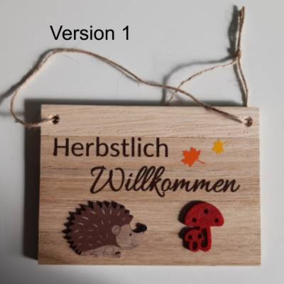 herbstliches Türschild aus Klötzchen/ Türschild/ Zuhause/ Deko/ Dezent Minimaldeko/ Geschenk, Mitbringesel, Igel, Blätte