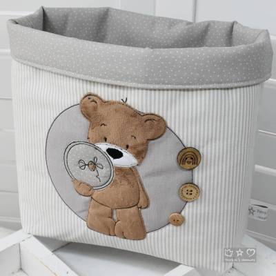 Utensilo / Aufbewahrungstasche taube/weiß mit Button Knopfteddy 5