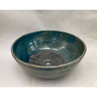 Waschbecken / Raku / Türkis / Antik  Ø 41 cm Höhe 17 cm