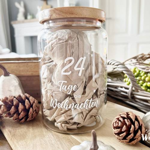 Adventskalender/ Vorratsglas Holzdeckel | Weihnachten | Keksglas |  | Plott | 1270ml | Geschenk zu Weihnachten | Glas |