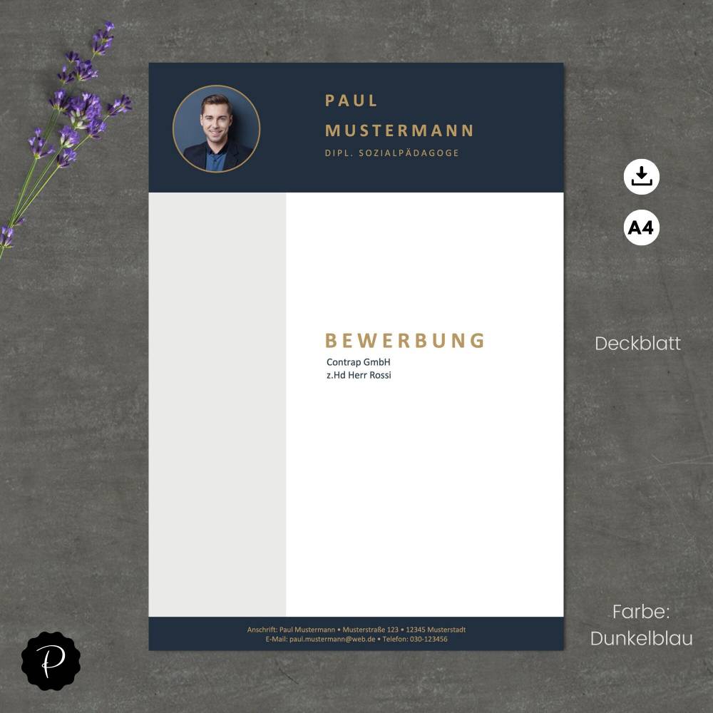 Bewerbungsvorlage deutsch, Lebenslauf Vorlage, Moderner Lebenslauf, Anschreiben, Deckblatt, Motivationsschreiben Word & Bild 1