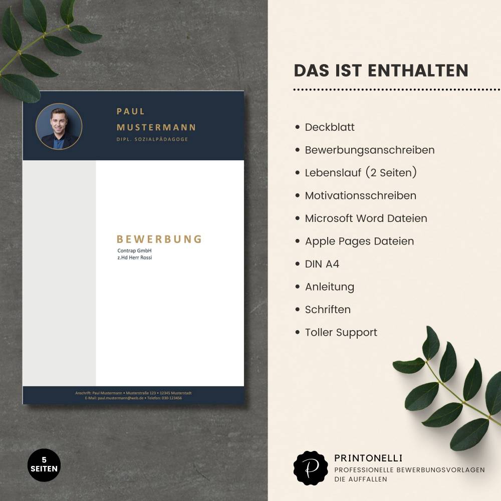 Bewerbungsvorlage deutsch, Lebenslauf Vorlage, Moderner Lebenslauf, Anschreiben, Deckblatt, Motivationsschreiben Word & Bild 6