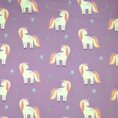 ♕ Jersey fliederfarben lila mit Einhorn Glitter Glitzer 50 x 150 cm Nähen Stoff ♕ 