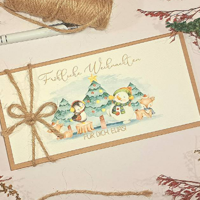 Personalisierte Weihnachtskarte als Verpackung für Gutschein & Konzertkarten – Handgefertigtes Geldgeschenk mit Namen