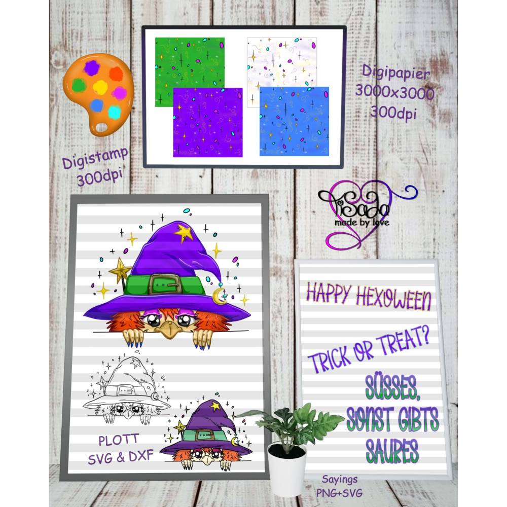 TiSaJa - Set Plott und Digistamp "Kuckuck-Hexe" PNG SVG DXF Sayings Spruch Digipapier Halloween Bild 1