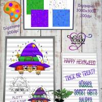 TiSaJa - Set Plott und Digistamp "Kuckuck-Hexe" PNG SVG DXF Sayings Spruch Digipapier Halloween