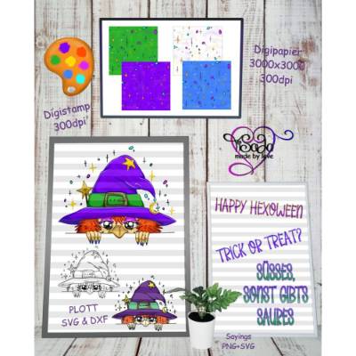 TiSaJa - Set Plott und Digistamp "Kuckuck-Hexe" PNG SVG DXF Sayings Spruch Digipapier Halloween