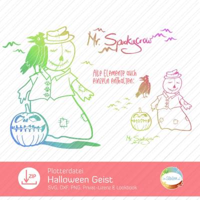 Plotterdatei Mr. Spookycrow, alternatives Halloween, SVG Geist, Plott Vogelscheuche, Kürbis, Krähe, Kürbisgesicht