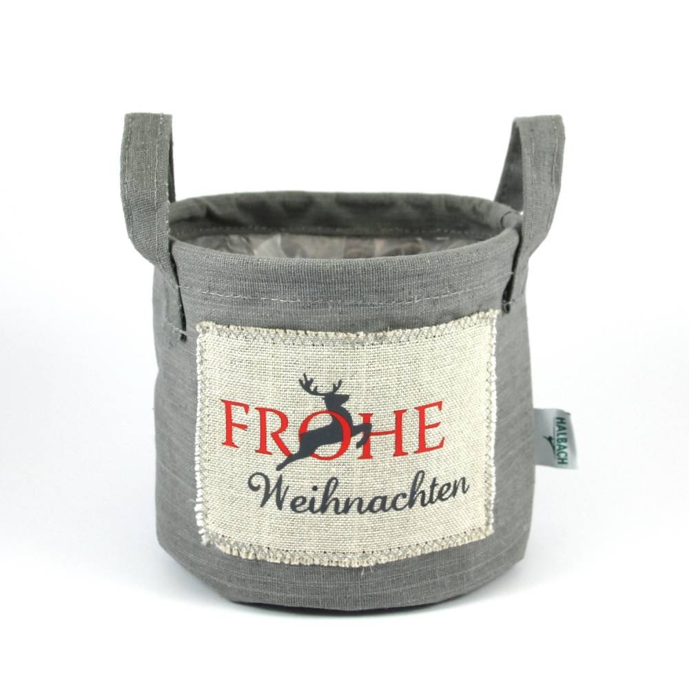 Henkeltopf **WeihNACHTen4* von ZWEIFARBIG Leinen Weihnachten Übertopf Weihnachtsdeko Hirsch Dekotopf