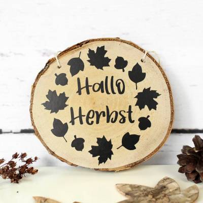 Holzschild Hallo Herbst ~ Baumscheibe | Herbstdeko