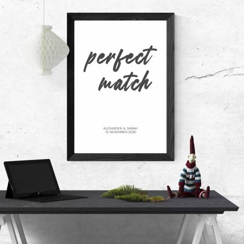 Poster PERFECT MATCH mit Namen & Datum | Personalisiert | Geschenk | Paare Pärchen | Brautpaar | Jahrestag Verlobung Geb
