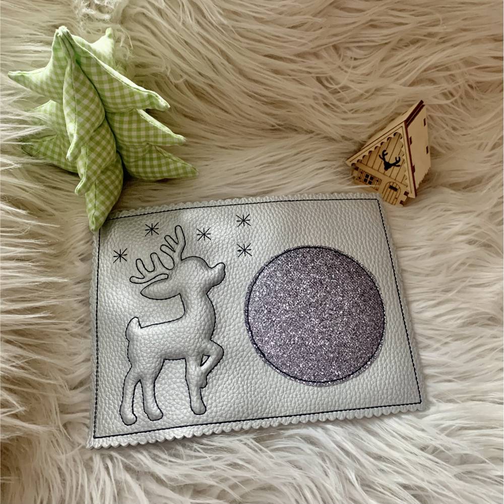 Stickdatei 3D Rentier, Trapunto Adventskalender, Geschenkanhänger, Mug Rug Set 886 Weihnachten, Maschinenstickerei Bild 2
