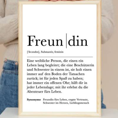 Poster FREUNDIN | Danke | Geschenk | Definition | Geburtstag | Kunstdruck | Lieblingsmensch | Seelenverwandte | Duden | 