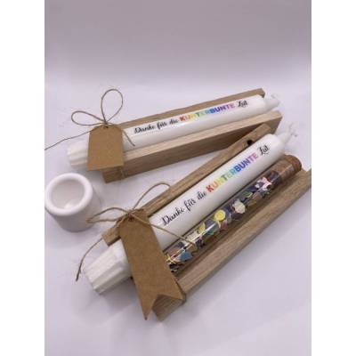 Abschiedsgeschenk Erzieher Arbeit Kollegen Kindergarten Arbeit Kerze Konfetti in Holzbox Geschenkbox