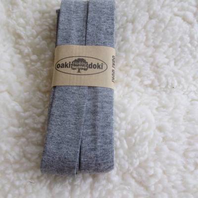 3 m Jersey -Schrägband aus Viskose "oaki doki" hellgrau meliert, uni gef. 40/20mm  (1m/1,17 €)