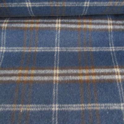 Mantelstoff Mantelflausch Woll-Mix Karo Jeansblau (1m/15,-€ )