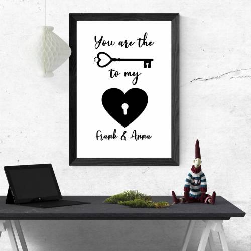 Poster SCHLÜSSEL mit Namen | Personalisiert | Schlüssel | Herz | Hochzeitstag | Jahrestag | Jubiläum | Geschenk für Sie