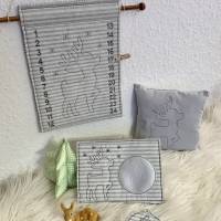 Stickdatei Rentier Outline, Adventskalender, Geschenkanhänger, Mug Rug, Set 886a Weihnachten, Maschinenstickerei